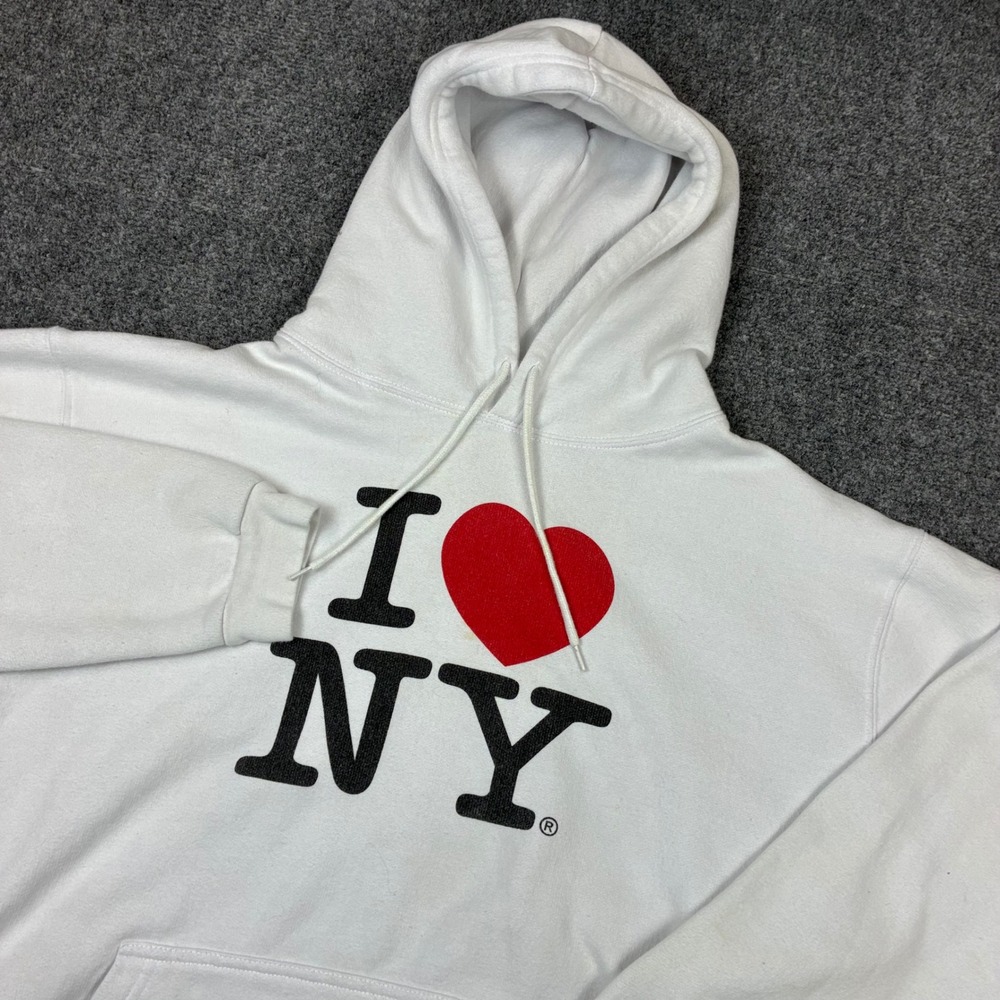 I Love NY White Hoodie Sweatshirt Rafia Size XL Officially Licensed Tourist
